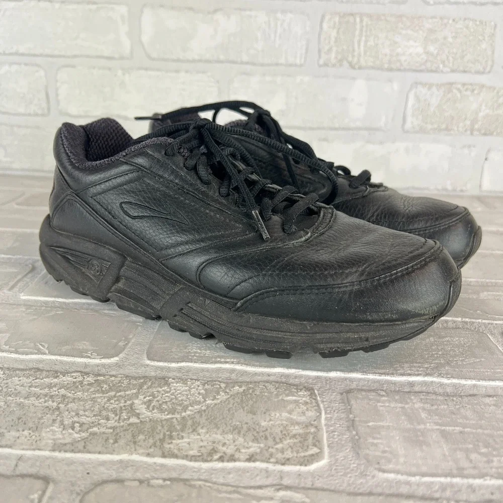Brooks Addiction Walker Shoes Womens 9.5 Black Leather Lace Up Comfort Casual